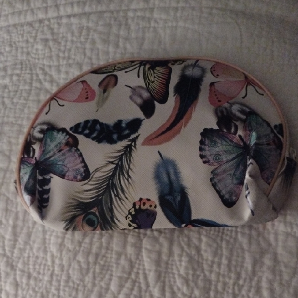 Butterfly and Feather Print Cosmetic Bag